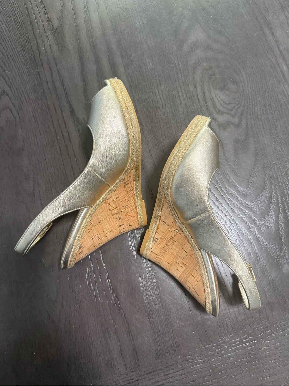 Lilly Pulitzer Gold Metallic Cork Wedge Espadrille Sandals Women’s Size 6